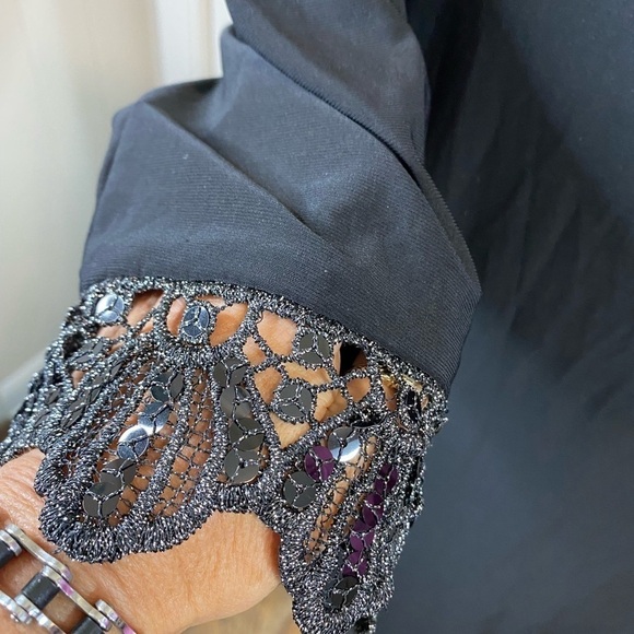 Tiana B size 16 elegant‎ black 3/4 sleeve dress with sequin trim stretch comfy - Picture 3 of 10